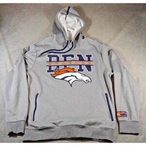 Denver Broncos Hoodie NFL Team Apparel Men's‎ L Gray Pullover Zip Pockets